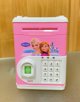 Електронна скарбничка сейф з відбитком пальця та кодовим замком Carton Bank "Frozen", рожева