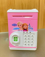 Электронная копилка сейф с отпечатком пальца и кодовым замком Carton Bank "Frozen", розовая