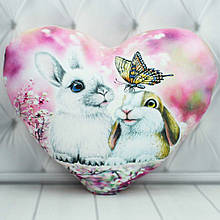 Серце-подушка Кролики. Подушка-серце. Романтична подушка-сердечко. Іграшка-подушка