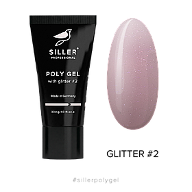Полігель Siller Poly Gel with glitter №2 з глітером (блідо-рожевий), 30 мл