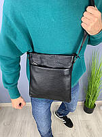 Мужская барсетка Flash Up сумка из натуральной кожи через плечо флеш ап черная