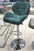 Барный стул В-71 велюр изумрудный, на хромированной ноге с регулировкой высоты и подножкой