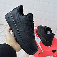 Чоловічі літні шкіряні кросівки Nike Air Force чорні весняні кросівки найк аір форс