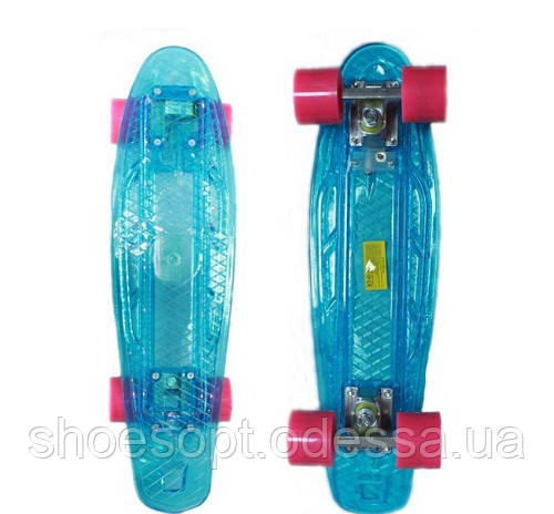 Скейтборд/ скейт Пенні борд (Penny Board) LED прозорий рожевий блакитний світиться