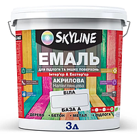 Емаль біла (База А) для підлоги та інших поверхонь напівглянсова SkyLine, 3 л