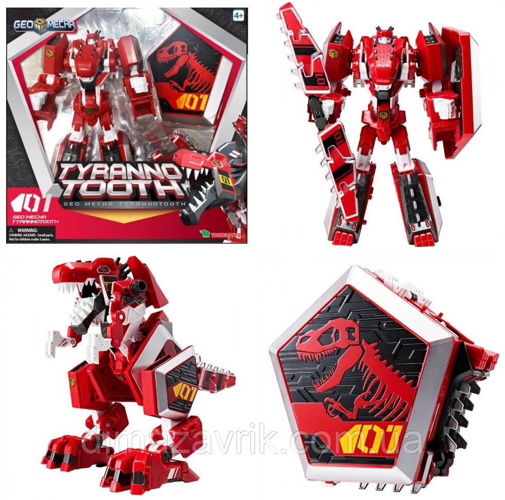 Трансформер 324012 Geomecha Tyranno Tooth — Тиранно Тус 25 см 3в1 Original Young Toys Тиранозавр, фото 1