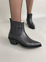 Ботинки казаки женские черные кожаные на каблуке