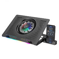 Подставка для ноутбука c RGB посветкой, регулировкой высоты, подставкой для телефона HOCO. Black