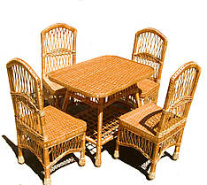 Плетені меблі з лози (4 крісла без підлокітників + 1 стіл) Арт.1229