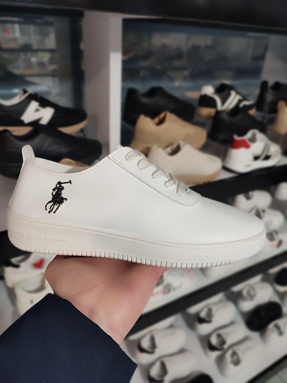 Кеды БЕЛЫЕ кроссовки с логотипом POLO на высокой подошве экоКожа All WHITE женские весна
