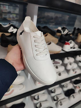 Кеды БЕЛЫЕ кроссовки с логотипом POLO на высокой подошве экоКожа All WHITE женские весна, фото 3