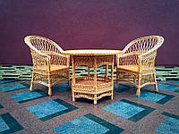 Набор плетеной мебели с двумя креслами и круглым столом на 6-ти ножках и полочкой Арт.12697-2