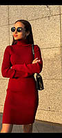 Молодежное базовое модное платье гольф рубчик двойное горло 44 темно-красный (вишня)