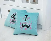 Оригинальный набор подушек 28 * 28см .«I love you - I know»подушки на день Святого Валентина,флок голубой