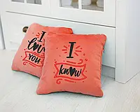 Оригинальный набор подушек 28 * 28см .«I love you - I know»подушки на день Святого Валентина,флок Персиковый