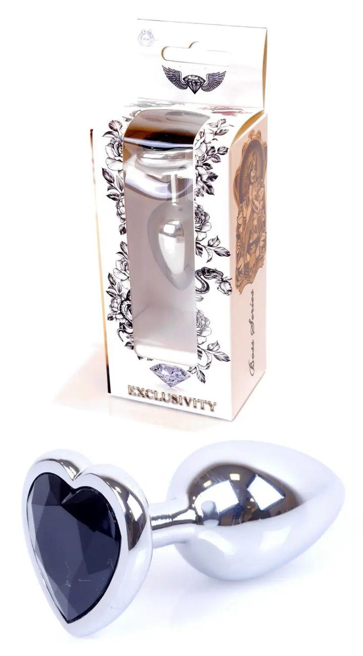 Анальна пробка Boss Series - Jewellery Silver Heart PLUG Black S, BS6400047