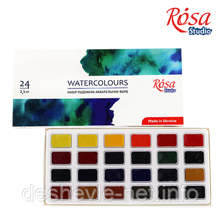 Набір акварельних фарб 24 кольори, кювета, картон, ROSA Studio, фото 2
