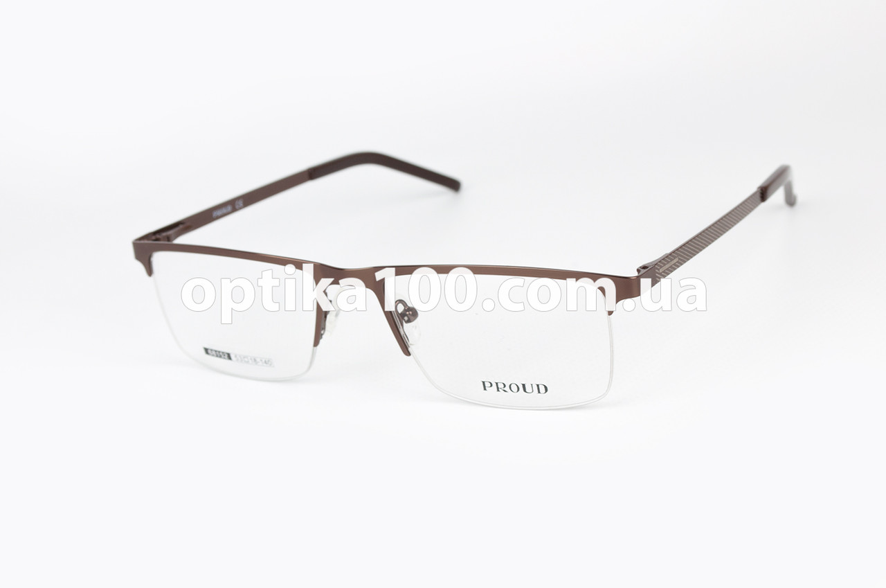 Металева універсальна напівобідкова оправа для окулярів для зору. Дужки на флексах. Коричнева