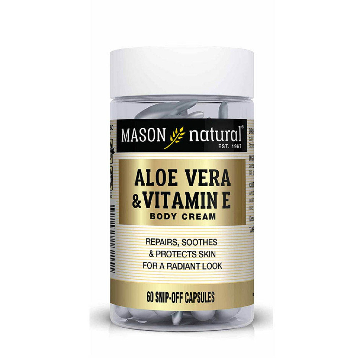 Крем для шкіри з алое вера та вітаміном Е, Aloe Vera & Vitamin E Body Cream, Mason Natural, 60 відривних капсул, фото 1