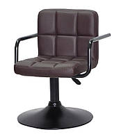 Кресло с подлокотниками Arno BK - Base кожзам темно-коричневый 1015, на черной опоре блине D-410 mm