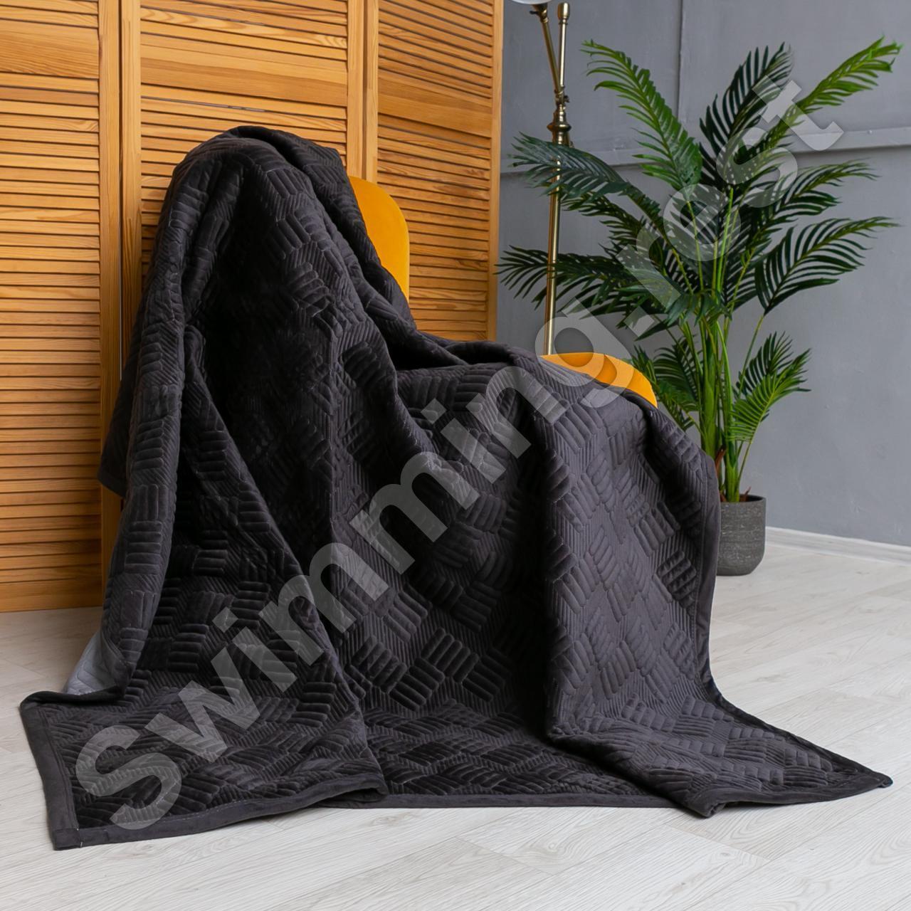 Покривало елітне велюрове на ліжко 220х240 см Чорний, фото 1