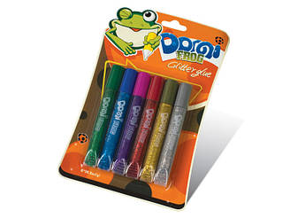 Клей силіконовий з блискітками на картоні "Domi Frog" (6 кольорів, 6 мл.)