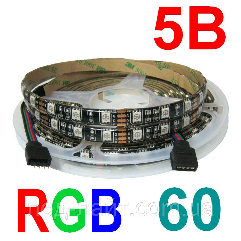 Світлодіодна стрічка 5 В 5050 (60 LED/м) IP65 RGB чорна основа