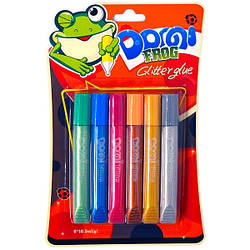 Клей силіконовий з блискітками на картоні "Domi Frog" металік (3D/6 кольорів, 10.5 мл)