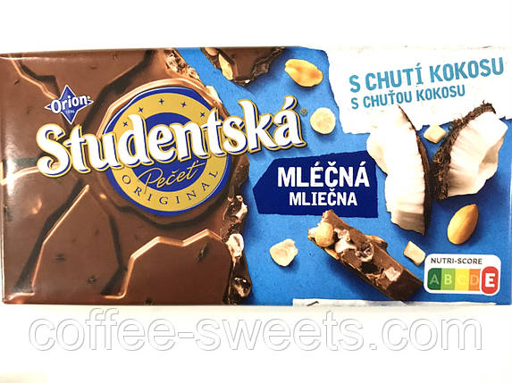 Шоколад молочний Studentska Pecet з кокосом і арахісом Чехія 170г, фото 2