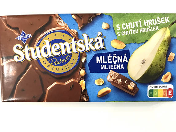 Шоколад молочний з грушею та арахісом Studentska 170 г (Чехія), фото 1