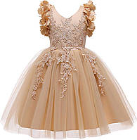 7-8 Years Light Gold Weileenice Кружевное платье для девочек с цветочным принтом Детское свадебное