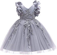 8-9 Years Gray Weileenice Кружевное платье для девочек с цветочным принтом Детское свадебное рождественское