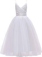 4T V-white Glamulice Цветочные девушки Кружевное платье подружки невесты Длинные свадебные платья