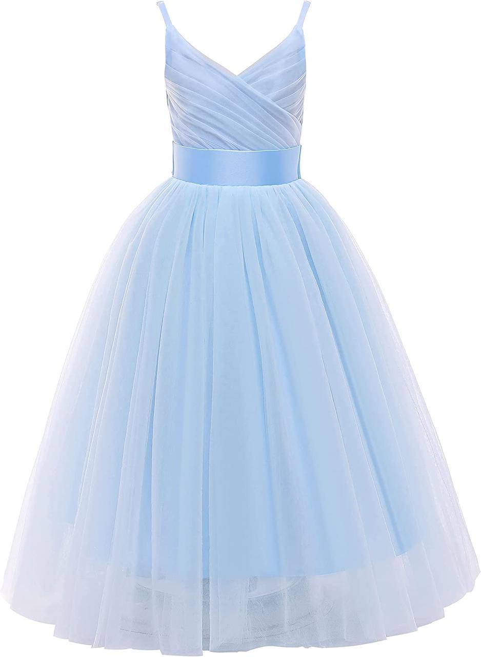 11-12 Years V-light Blue Glamulice Мереживна сукня подружок нареченої з квітами для дівчаток, довга лінія, весільні сукні, вечірні