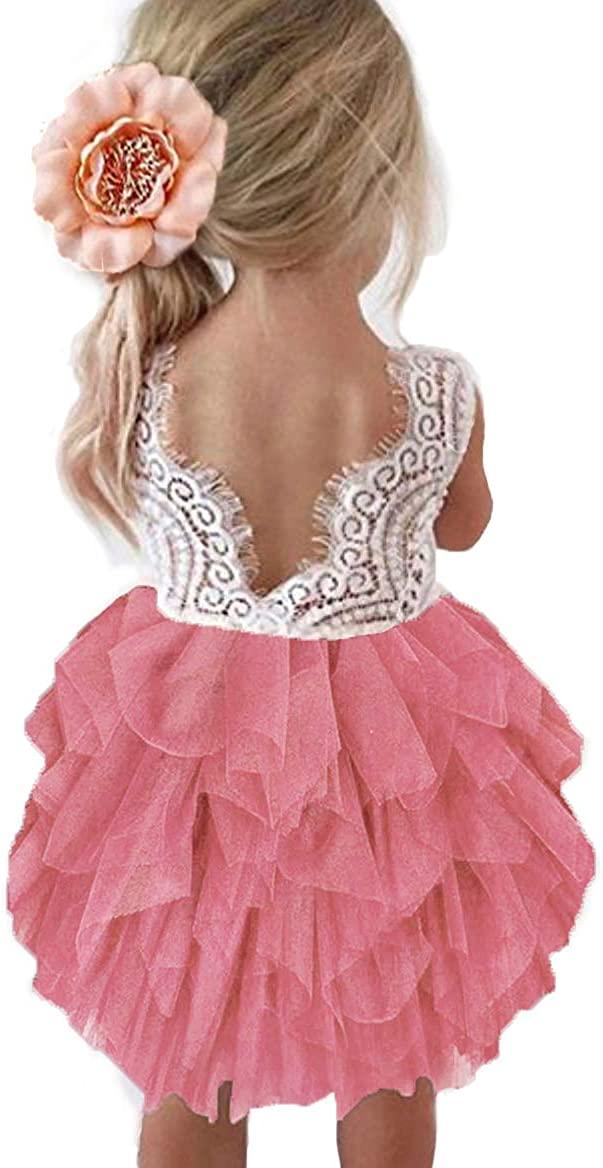1T Dusty-rose Топмейкерська сукня для дівчаток-квіткарів з прямим вирізом і мереживною спинкою