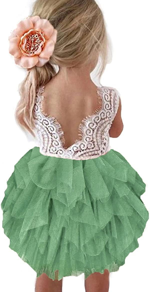 0-6 Months Sage Green Топмейкерська сукня для дівчаток-квіткарів з прямим вирізом і мереживною спинкою