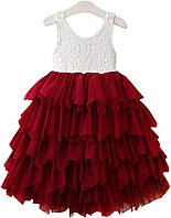 7-8 Years Non-beaded-long-wine-red Платье девушки цветка А-силуэта с открытой спиной и кружевной спинкой