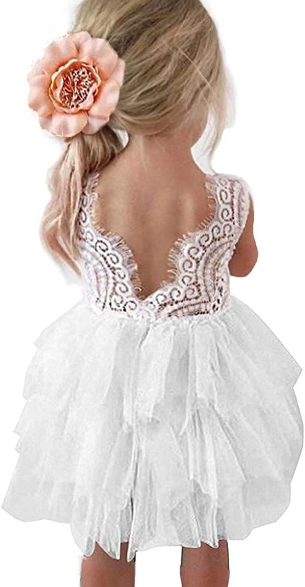 5T Non-beads-white Топмейкерська сукня для дівчаток-квіткарів з прямим вирізом і мереживною спинкою