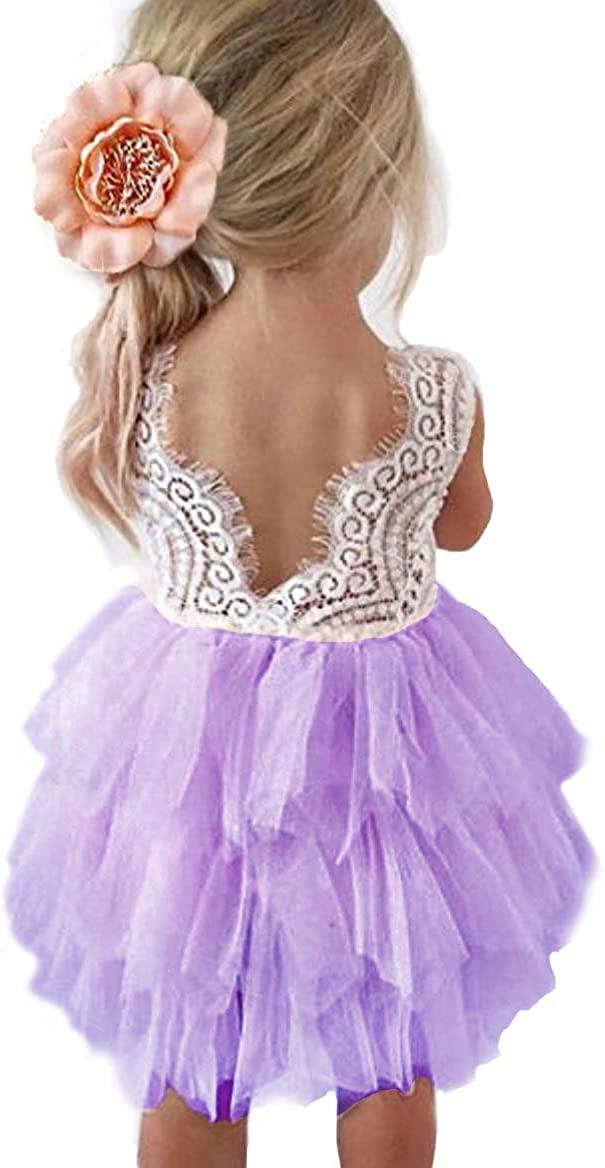 0-6 Months Purple Топмейкерська сукня для дівчаток-квіткарів з прямим вирізом і мереживною спинкою