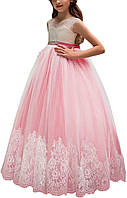 ABAO SISTER Платье для девочки пышное с кружевом, бальных танцев, Coral Pink