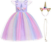 Liliowy 110 URAQT Платье принцессы с единорогом для девочек, косплей, карнавал, вечеринка, свадьба, платье