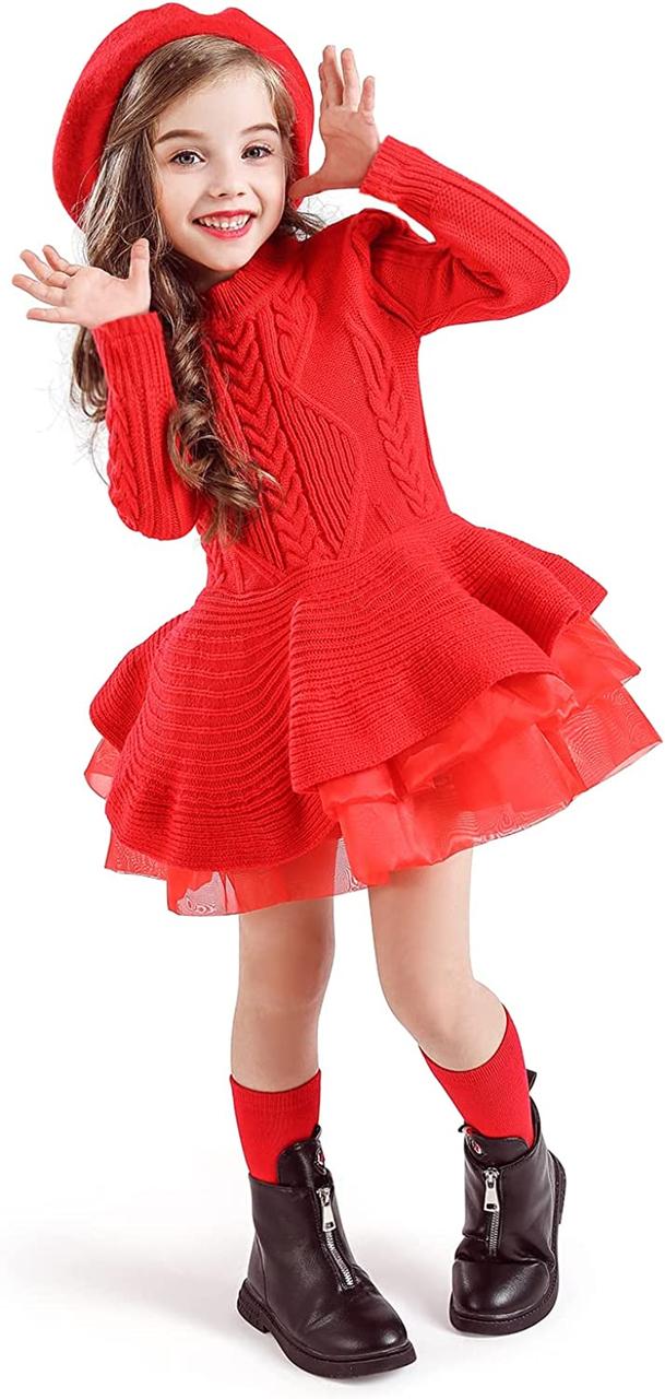 2-3T 1932 Red-a TTYAOVO Повсякденна сукня для маленьких дівчаток на день народження з довгими рукавами та спідницею-пачкою