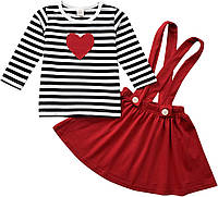 Maroon 12-18 Months Одяг для маленьких дівчаток на День Святого Валентина, спідниця на підтяжках, смугастий плед, одяг у формі