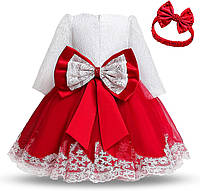 Red #D 0-6 Months NNJXD Girls' Tulle Flower Princess Wedding Long Sleeve Dress for Toddler and Baby Girl Gown