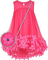 134 Czerwony różowy Платье трапециевидной формы для девочек, очаровательная сумочка, белая принцесса, солнце,