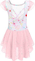 4-5T Pink Floral Балетне трико Arshiner Girls з блискучими рукавами та спідницею Танцювальні сукні з перехресною спиною