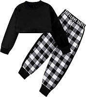 Комплекти Betusline для дівчаток із 2 предметів Симпатичні осінньо-зимові комплекти одягу 3-4T B Black+plaid