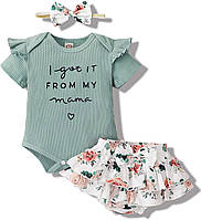Одежда для новорожденных девочек, комплект с цветочными мотивам, Lightgreen 12-18 Months