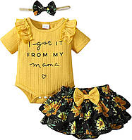 Mioglrie Одежда для новорожденных девочек, комплект с цветочными мотивами, Mustard 0-3 Months