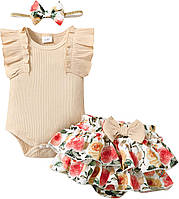 Одежда для новорожденных девочек, комплект с цветочными мотивам,Beige 0-3 Months